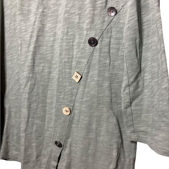 Soft Surroundings Offshore Tunic Top Lagenlook Asymmetrical Buttons Green XL - Picture 2 of 5